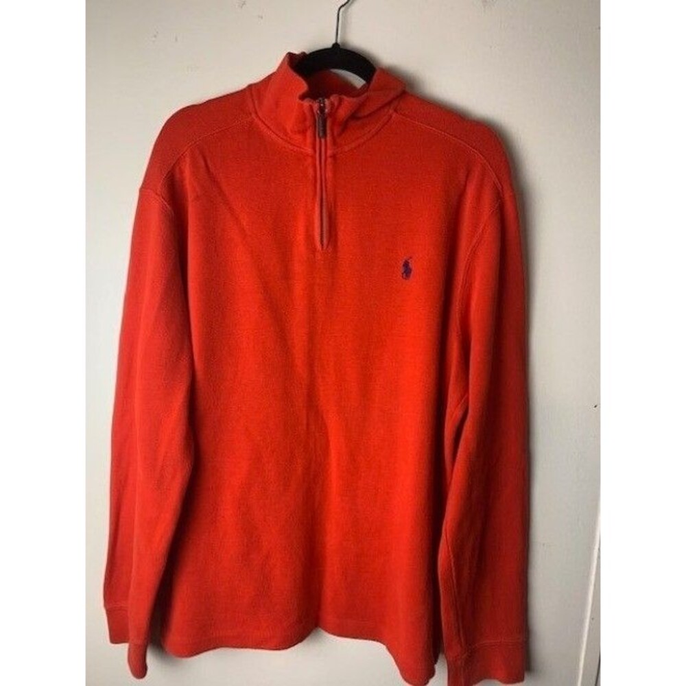 Polo By Ralph Lauren Size L Mens Red Sweater Pullover 1/4 Zip Front Long Sleeve